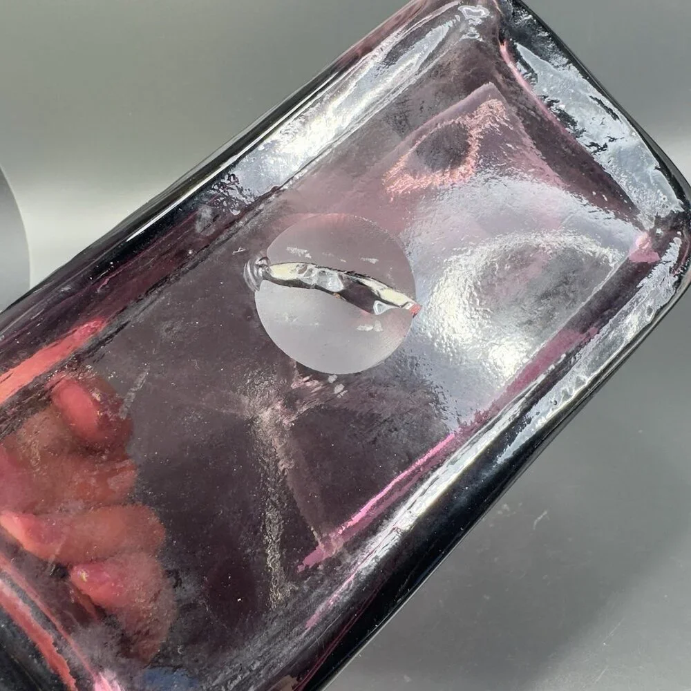 Vintage Amethyst Purple‎ Hand Blown Glass Purse Bowl Dish With Clear Handles VTG